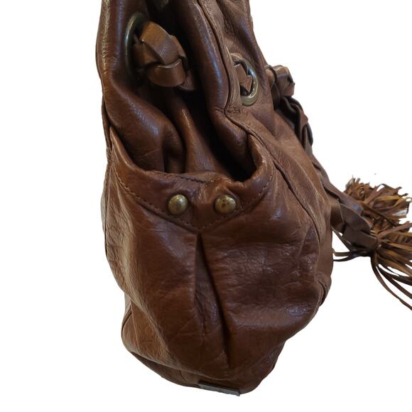 Kooba Hobo Bag Shoulder Carla Braided Tassels Brown Leather Drawstring Satchel - Picture 9 of 16
